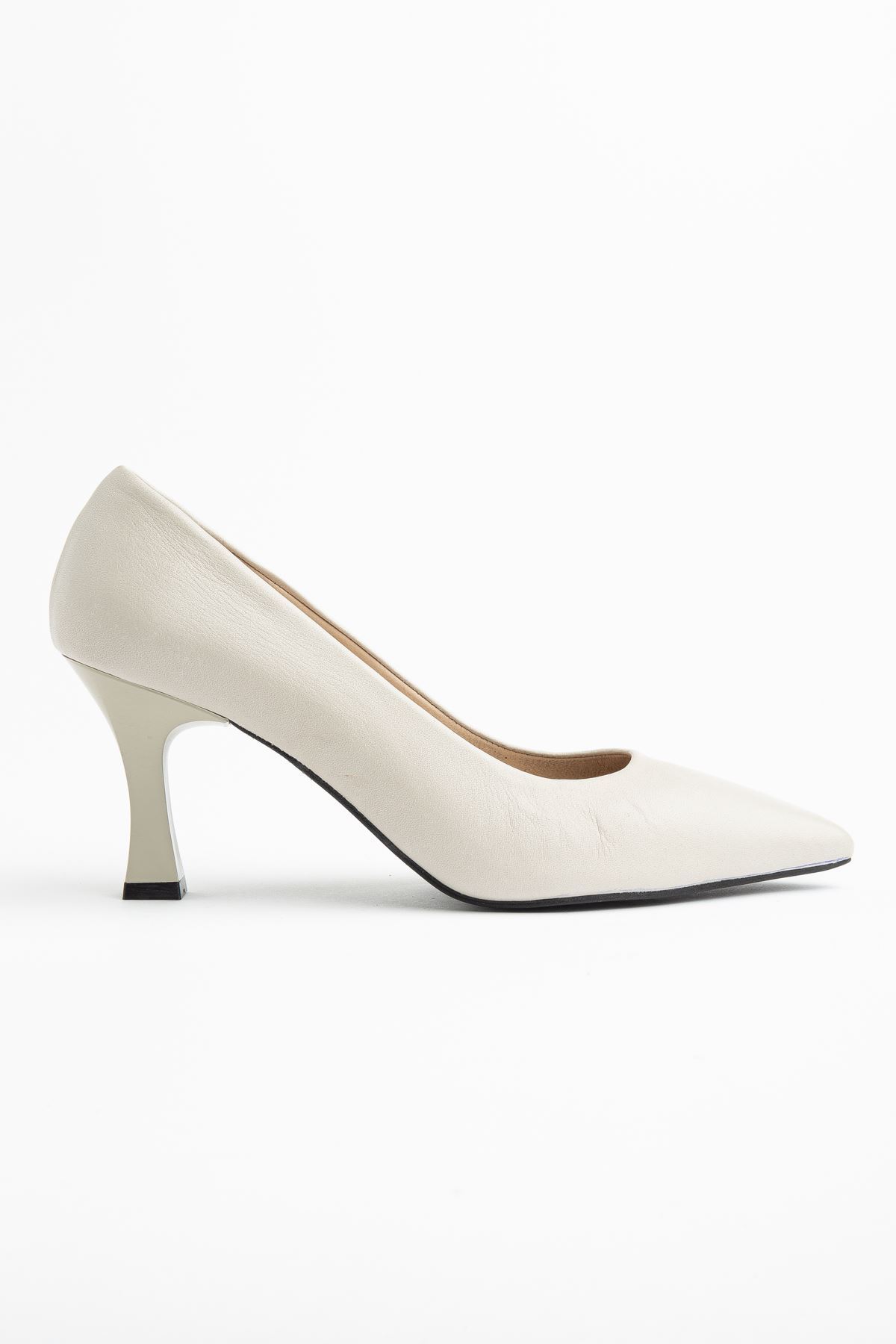 Kadın Bej Cilt Hakiki Deri Sivri Topuklu Stiletto