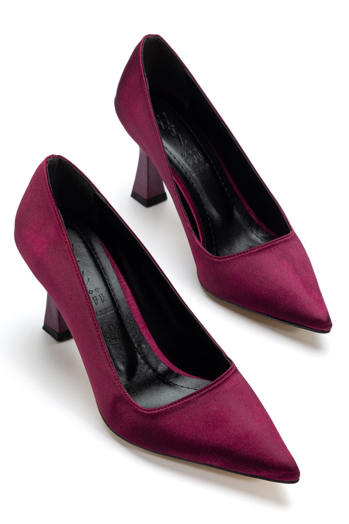 Kadın Bordo Saten Sivri Burun İnce Topuklu Stiletto