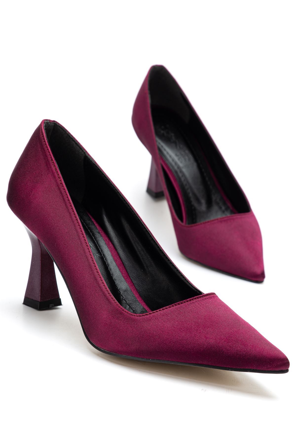 Kadın Bordo Saten Sivri Burun İnce Topuklu Stiletto