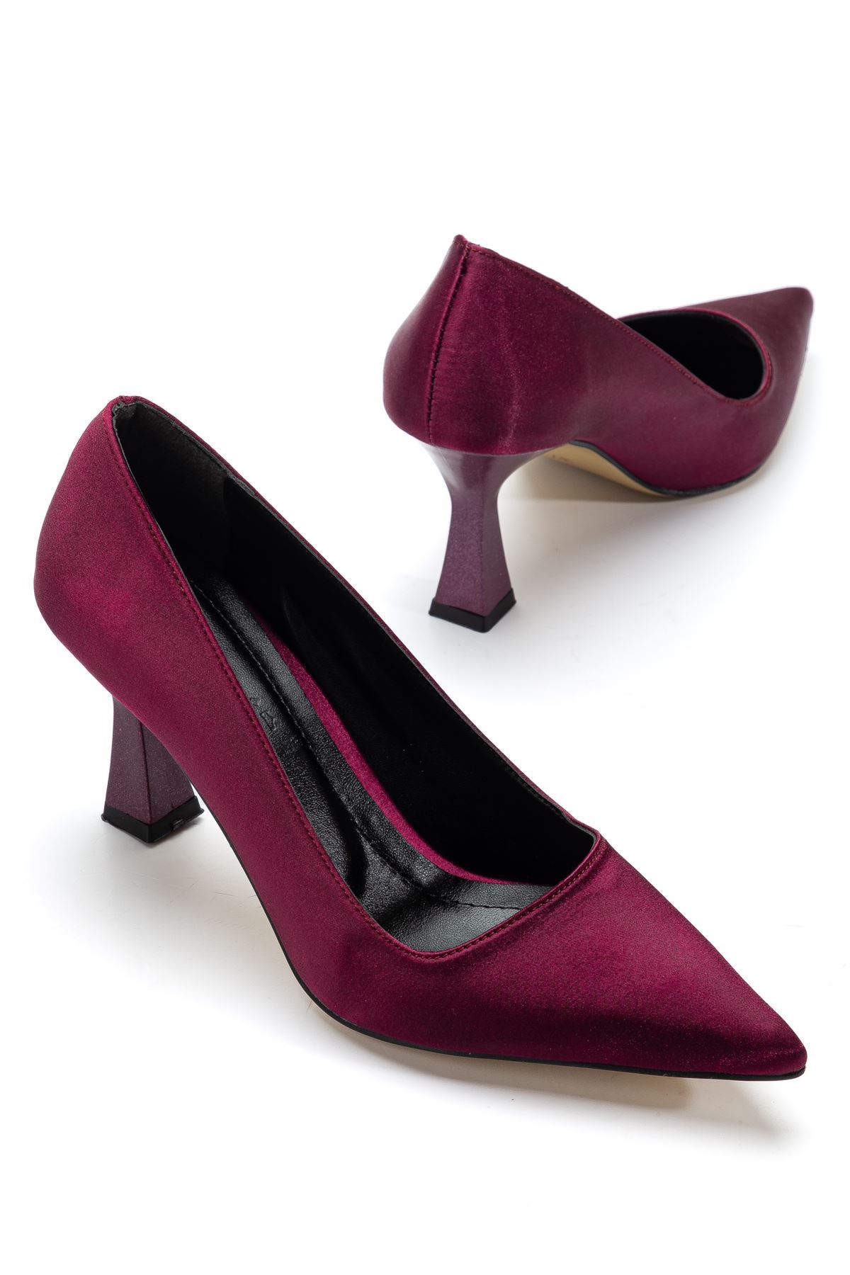 Kadın Bordo Saten Sivri Burun İnce Topuklu Stiletto