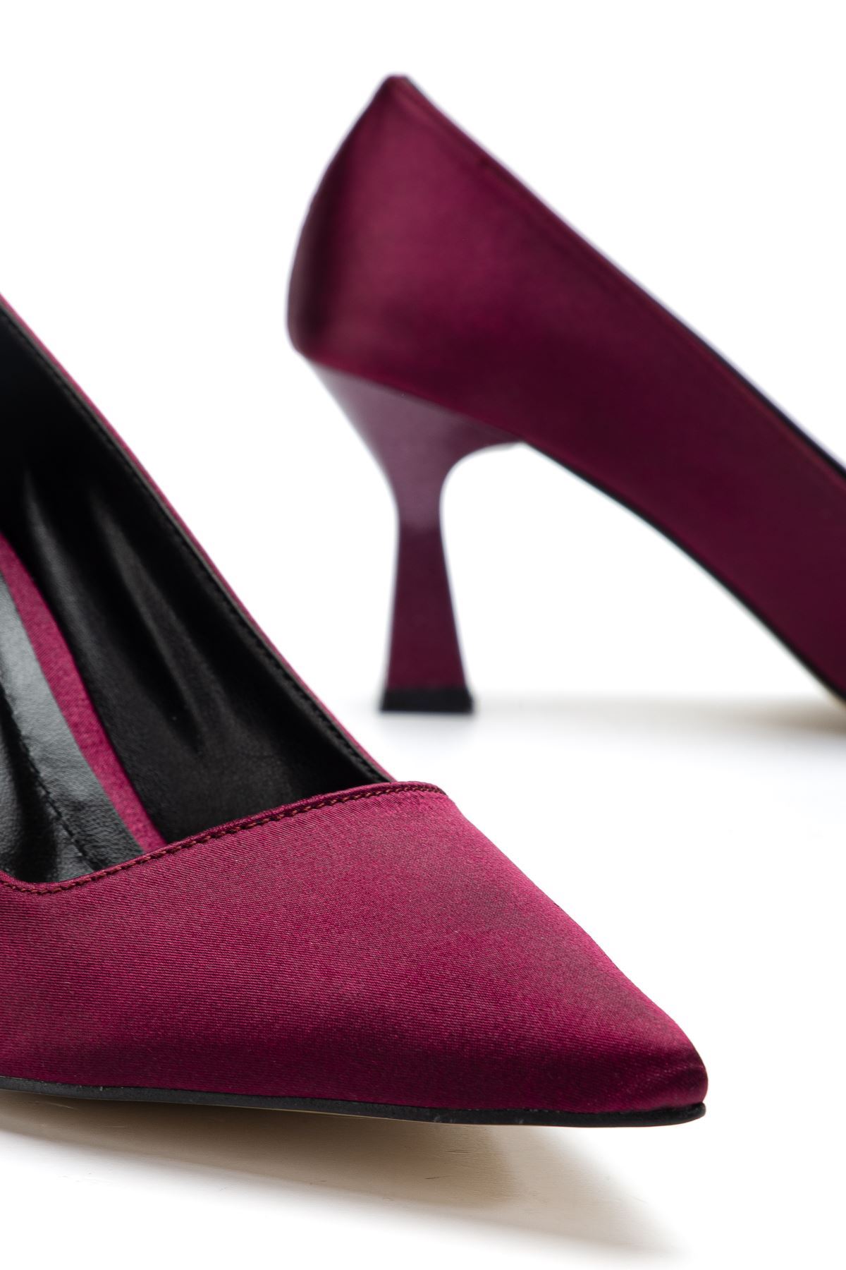 Kadın Bordo Saten Sivri Burun İnce Topuklu Stiletto