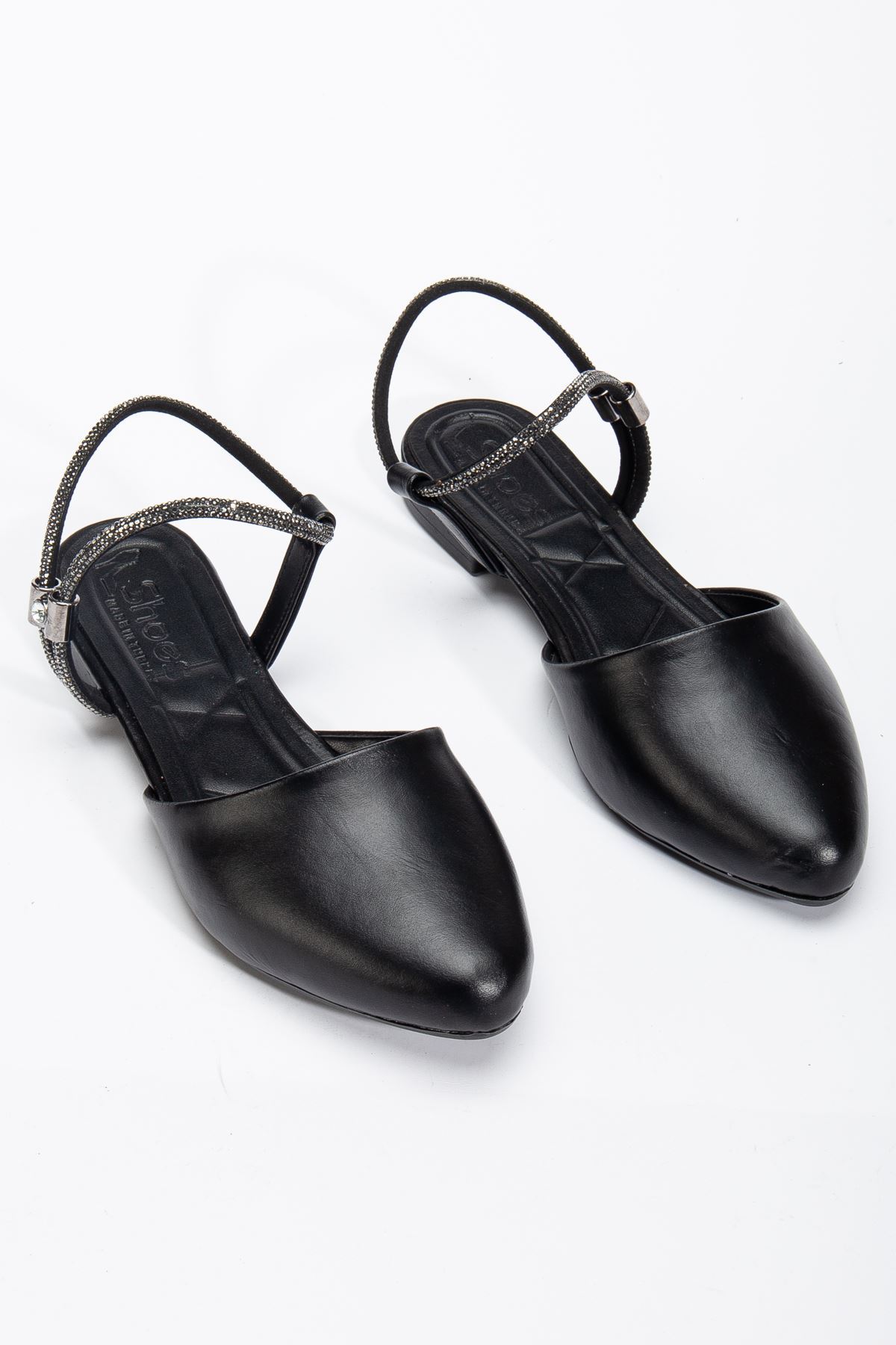 Palmeira Kadın Siyah Taşlı Arkası Kapalı Burunlu Ortopedik Babet