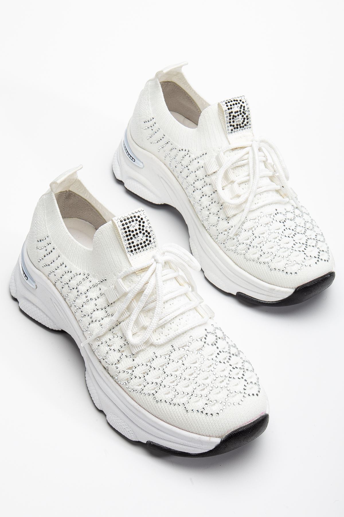 Edwin Beyaz Triko Bağcıklı Yüksek Topuk Rahat Kalıp Sneaker