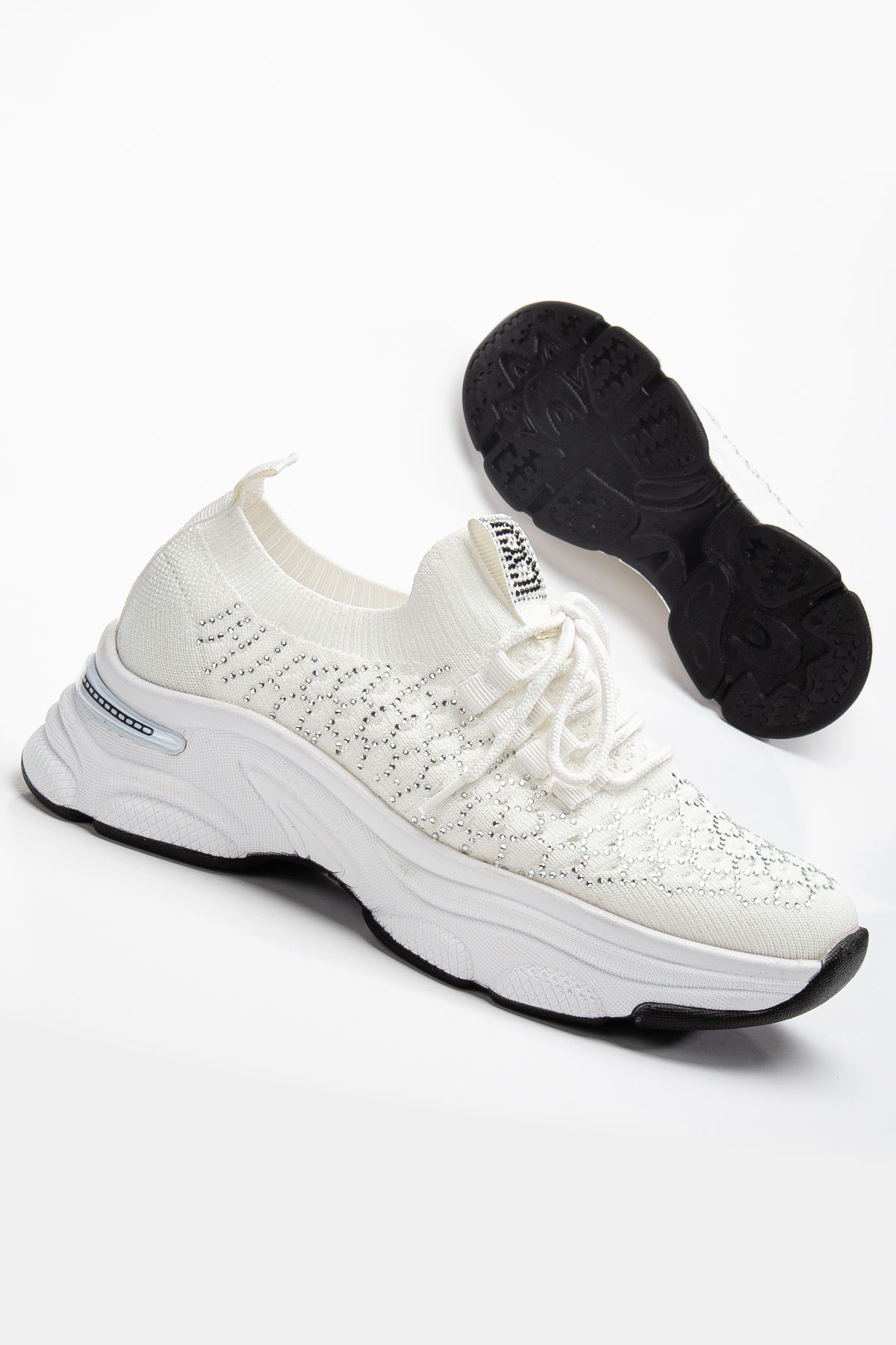 Edwin Beyaz Triko Bağcıklı Yüksek Topuk Rahat Kalıp Sneaker