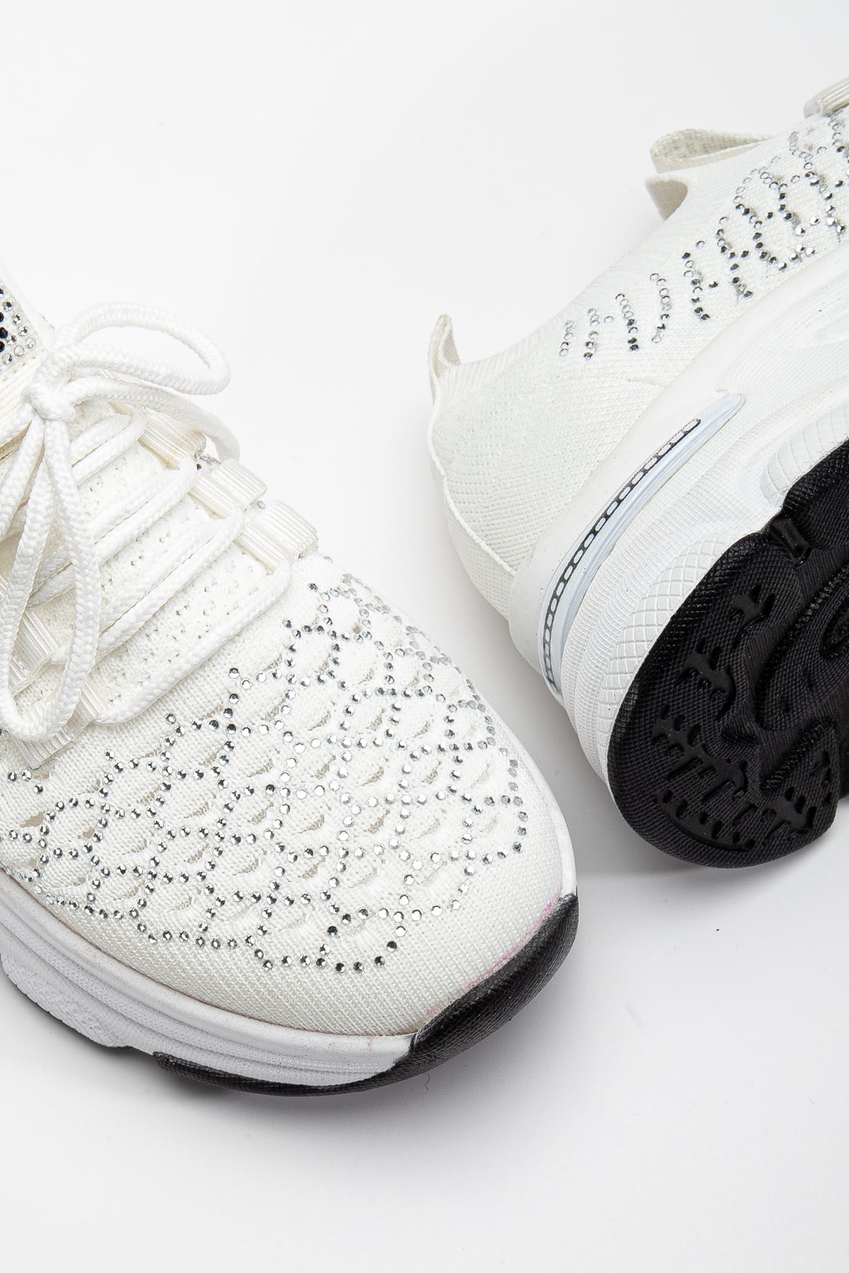 Edwin Beyaz Triko Bağcıklı Yüksek Topuk Rahat Kalıp Sneaker