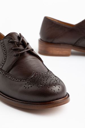 Kadın Kahverengi Hakiki Deri Bağcıklı Loafer Ayakkabı