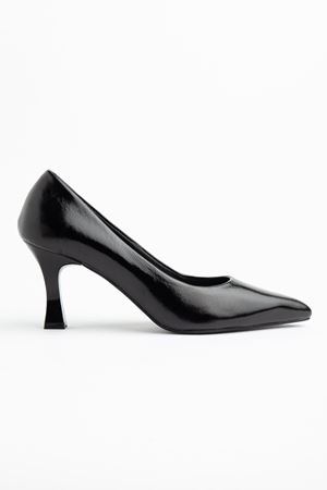 Kadın Siyah Rugan Hakiki Deri Sivri Topuklu Stiletto
