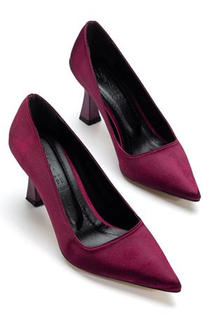 Kadın Bordo Saten Sivri Burun İnce Topuklu Stiletto