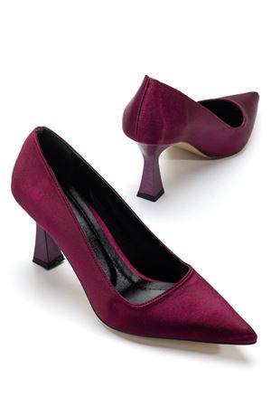 Kadın Bordo Saten Sivri Burun İnce Topuklu Stiletto