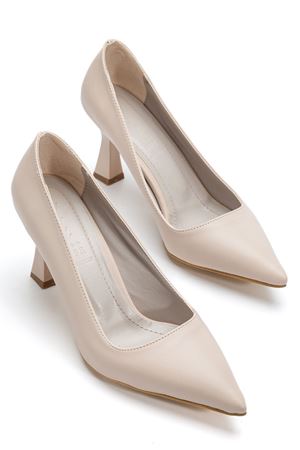 Kadın Bej Cilt Sivri Burun İnce Topuklu Stiletto