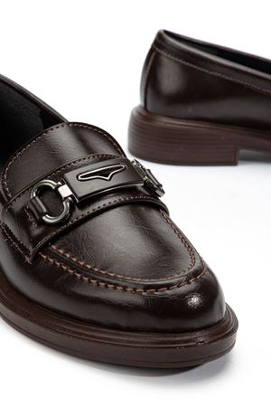 Kadın Acı Kahve Rugan Tokalı Loafer Ayakkabı