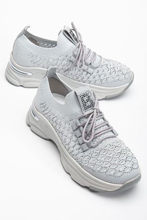 Edwin Gri Triko Bağcıklı Yüksek Topuk Rahat Kalıp Sneaker
