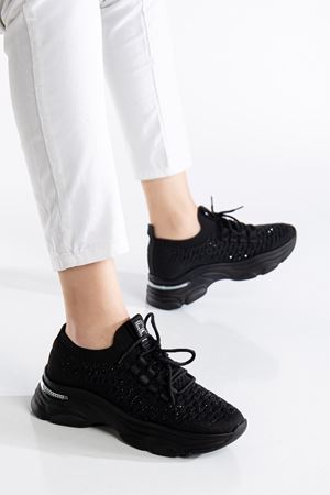 Edwin Siyah Triko Bağcıklı Yüksek Topuk Rahat Kalıp Sneaker