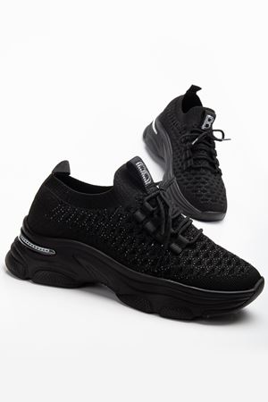 Edwin Siyah Triko Bağcıklı Yüksek Topuk Rahat Kalıp Sneaker