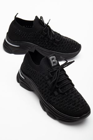Edwin Siyah Triko Bağcıklı Yüksek Topuk Rahat Kalıp Sneaker