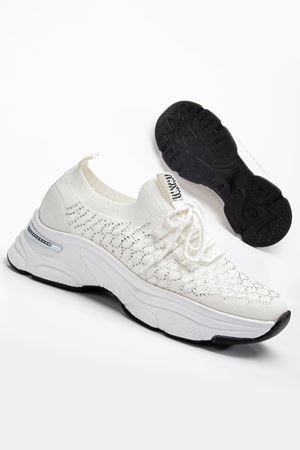 Edwin Beyaz Triko Bağcıklı Yüksek Topuk Rahat Kalıp Sneaker