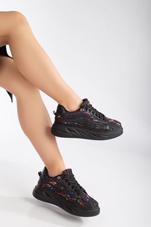 Mavis Siyah - Renkli Kalın Tabanlı Hasır Detaylı Sneakers