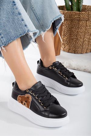 Sianne Siyah Kalın Tabanlı Ayıcık Detaylı Sneakers
