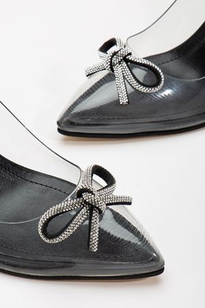 Siyah Stiletto Taşlı Şeffaf  Topuklu Ayakkabı