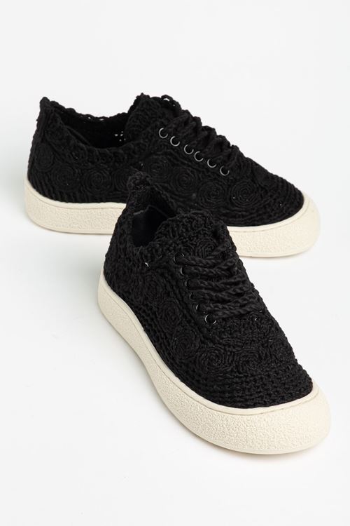 Naz Kadın Örgülü Siyah Kalın Tabanlı Günlük Kadın Sneaker
