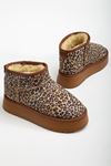 Mini Leopar Süet Yarım Bot içi Tüylü Düz Taban Kadın Ayakkabı