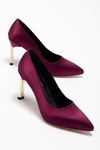 Kadın Bordo Saten Gold Ökçe Sivri Burun İnce Topuklu Stiletto